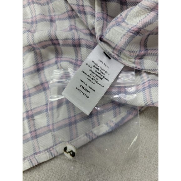 NEW - Talbots Women Petite Lp White Pink Plaid Button Up Ruffle Neck Western - Picture 4 of 7
